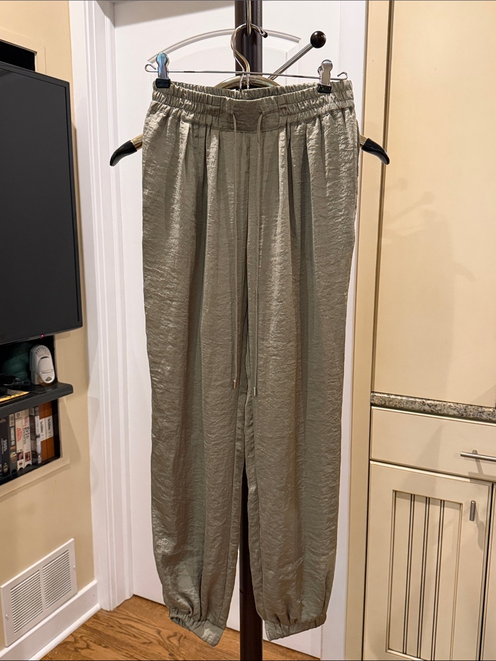 Zara Light Olive Elastic Waist Drawstring Pants